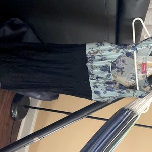 Floral light blue and black mini dress